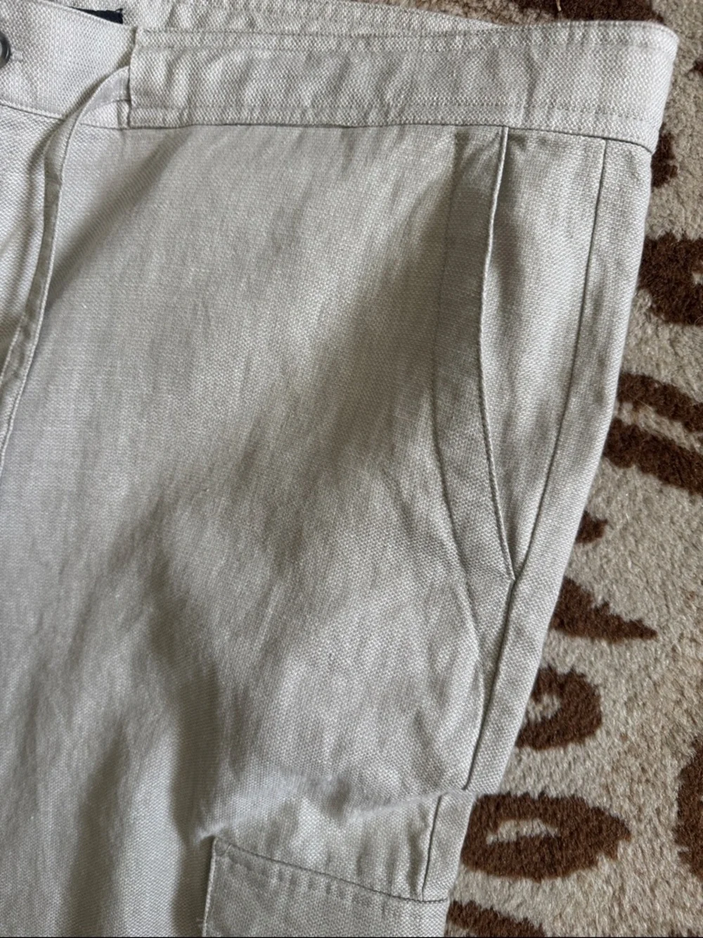 Claiborne Tan Linen blend Cargo Pants Womens XL Lagenlook Safari wide leg Beach